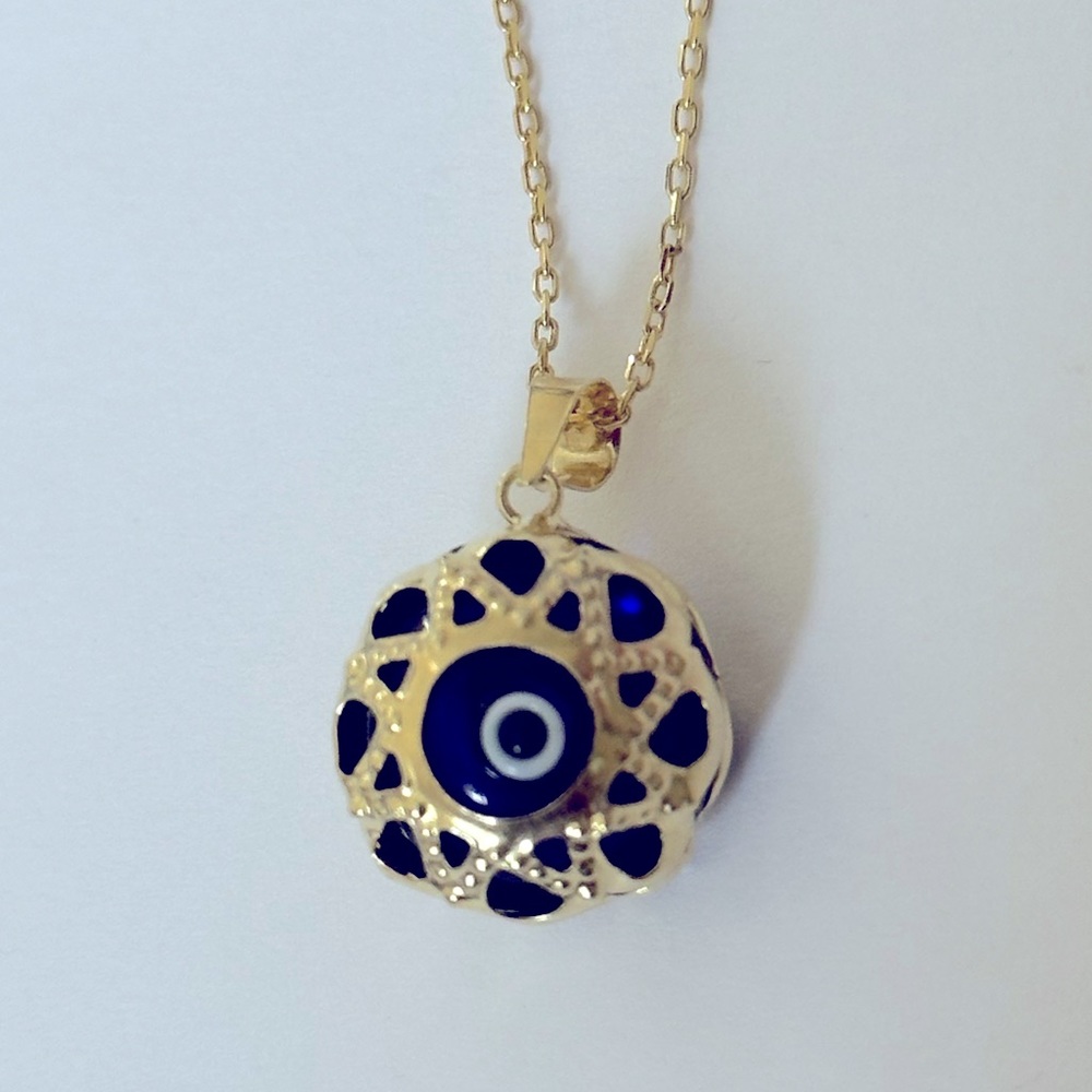 🧿925 Silver necklace glass blue evileye bead 18K yellow gold plated